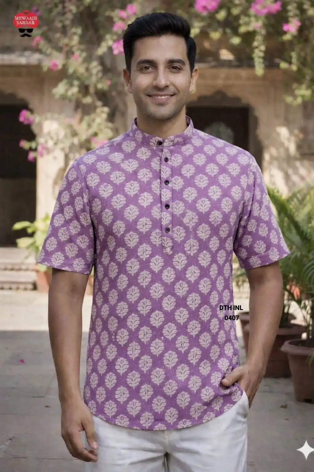 Men’s Lavender Purple Ethnic Printed Short Kurta Shirt